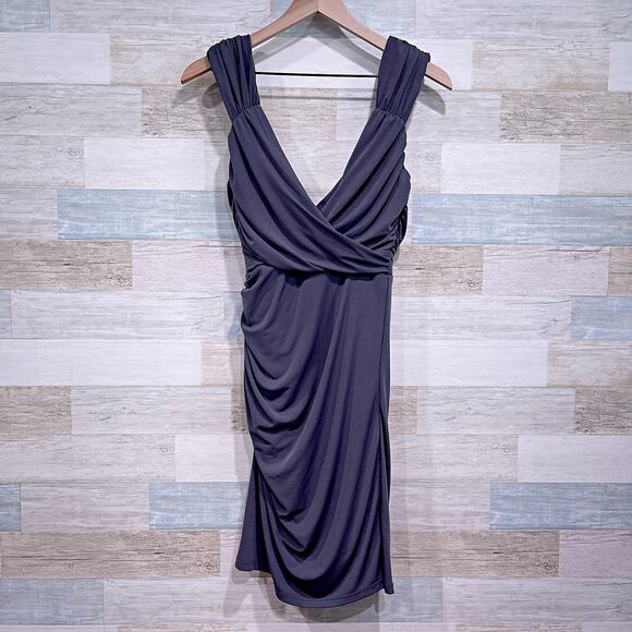 BOSTON PROPER Ruched Draped Jersey Knit Cocktail Dress Gray Stretch Womens XS - Picture 1 of 6